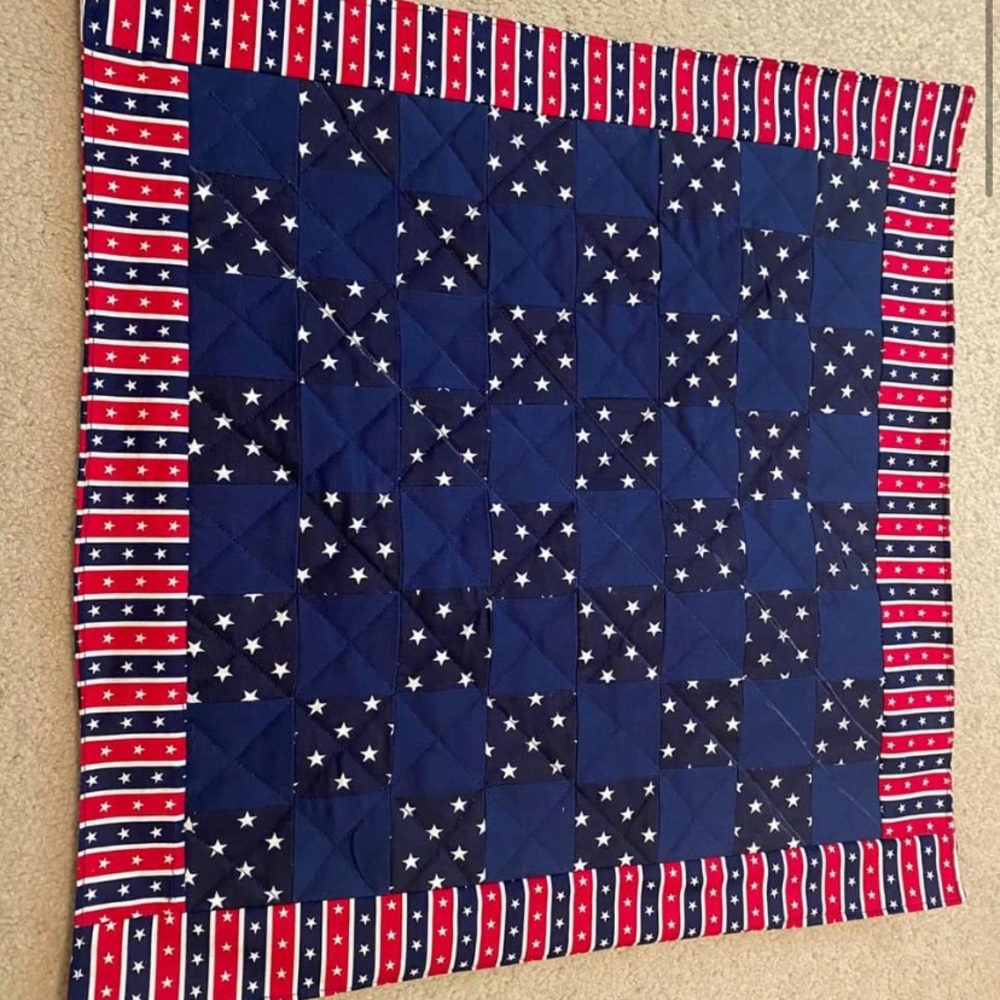 Handmade Cloth Portable Reversible Checkers/Tic Tac Toe Board with Game Pieces